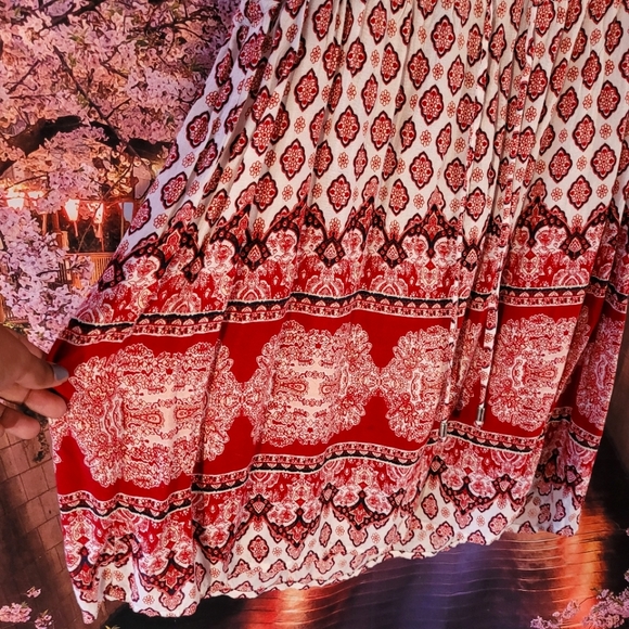 Bohemian, Red and Cream Dress - Picture 5 of 9